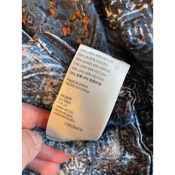 Free People Boho Cottage Core Blue Printed Tiered Linen Blend Maxi Skirt Small - Picture 8 of 16